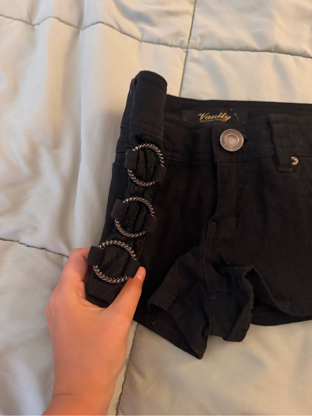 Vanity Black Women's Short Shorts with Side Buckle Detail - Picture 2 of 4